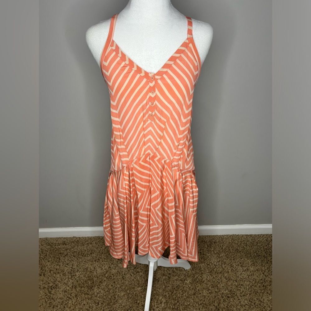 French Connection Ziggy Geranium Rose Bisquit Zig Zag Silk Halter Dress